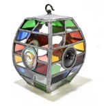 An Arts & Crafts-style stained glass lantern of bowed square form, height 25cm.Additional