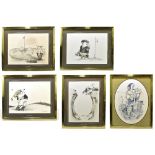GOLFING INTEREST; a set of four caricature golfing prints including 'Eighteenth Hole', 'Hook Shot'