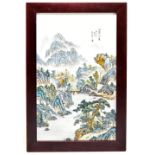 A 20th century Chinese porcelain rectangular Famille Verte wall plaque, decorated with a mountainous
