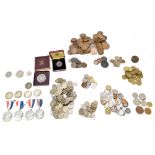 A mixed group of 19th century and later British and international mixed denomination coinage,