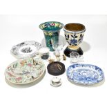 A collection of 19th century and later ceramics and glassware including a Bretby novelty ashtray