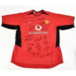 MANCHESTER UNITED LEGENDS; a Nike 2002-03 home shirt signed by Law, Stiles, Cantona, Best,