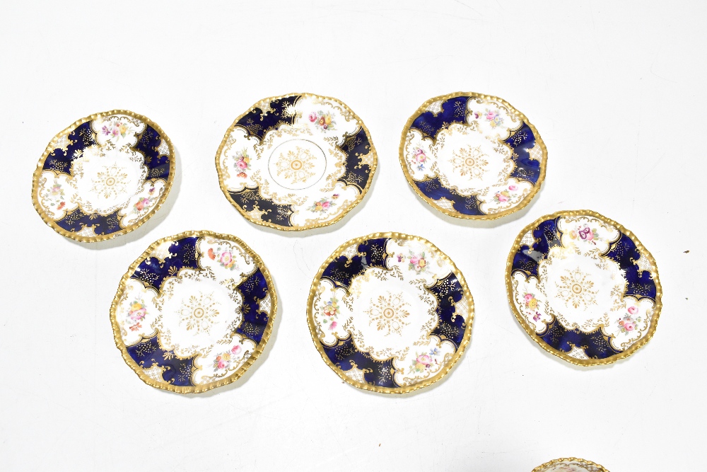 COALPORT; six blue 'Batwing' pattern teacups and five saucers, together with a slightly larger - Image 3 of 3