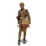 The WWI War & Victory Medal duo, uniform and accessories including canvas bag, military issued