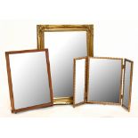 A gilt framed wall mirror with bevelled plate, 24.5 x 19cm, together with an oak framed mirror and a