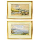 ENGLISH SCHOOL; a pair of 19th century watercolours, rural lake landscapes, unsigned, 27 x 55cm,