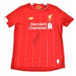 MOHAMED SALAH; a New Balance Liverpool 2019-20 season child’s home shirt signed to front, size XLB.