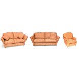 DURESTA; an English hand made three-piece suite comprising a three seater sofa, a two seater sofa