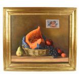 THERESE MCALLISTER (Irish, born 1951); oil on canvas on board, 'Still Life Basket and Zucca',