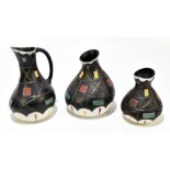 BRENTLEIGH WARE; a set of three graduated 'Lorca' jugs and pots with impressed marks to base, height