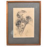 UNATTRIBUTED; pencil study, a couple embracing, indistinctly signed with monogram lower left, 26.5 x