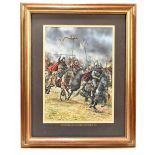 RICHARD SCOLLINS; watercolour and gouache, 'Arthur Leads his Force into Battle', signed and dated