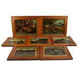 A set of seven circa 1970s hand painted hunting scenes, after the antique, all framed (7).