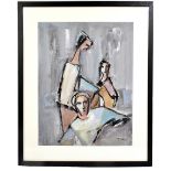 TADEUSZ WAS (Polish, 1912-2015); mixed media, three figures, initialled and dated '96, 46 x 37cm,