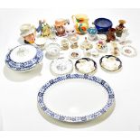 A selection of 19th century and later decorative ceramics including a Victorian blue and white