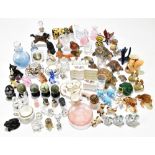 A collection of miniature ceramic and glass animals and items, including an Aynsley miniature