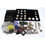 A miscellany of pre-decimal and modern coinage including a 2005 proof £1 coin in capsule, various