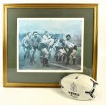 HAROLD RILEY; signed limited edition rugby print, Lancashire vs Yorkshire, Headingley, 7th