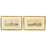 WILLIAM CANNON; a pair of 19th century watercolours, shipping scenes, 13 x 29cm (2).