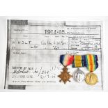 A WWI medal trio awarded to S-1630 Cpl. C. Holt Rifle Brigade accompanied by photocopied decorations