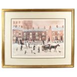 HELEN BRADLEY MBE (1900-1979); signed limited edition print, snowy scene on High Street with