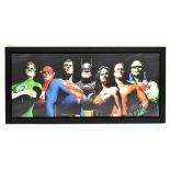 ALEX ROSS; signed limited edition print, 'Original Seven', DC Comic, 40/49, 66 x 153cm, framed.