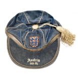 TOM FINNEY; the rare England cap from the 'Lion of Vienna' football match between Austria and