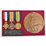 A WWI medal trio and memorial plaque awarded to 19304 Pte. L. C. Williams 21st Battalion