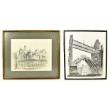 MARC GRIMSHAW; pencil sketch, 'Bridge St and The Cross, Chester', signed lower right, 28.5 x 36.5cm,