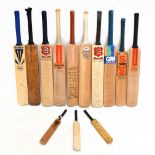 A group of ten full size and three miniature cricket bats, the majority signed including England v