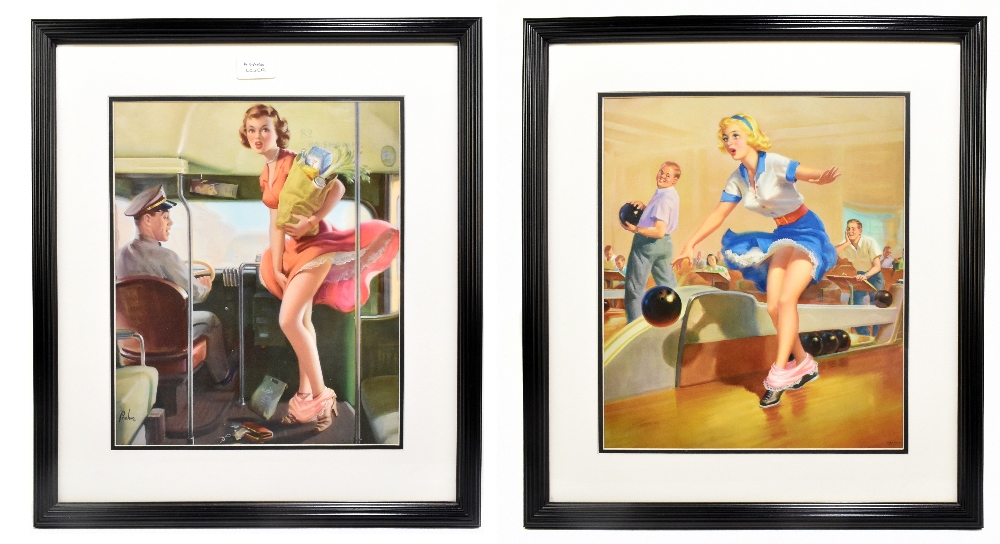 AFTER ART FRAHN; two original US 1950s pin-up lithographs, 'Spare?' and 'A Fare Loser', each