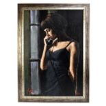 FABIEN PEREZ (born 1967); a limited edition giclée print, a lady in black dress on the telephone,