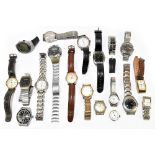 A collection of assorted gentleman's wristwatches including a Seiko Bellmatic stainless steel
