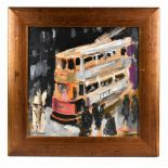 FREDERICK J ENGLAND (born 1939); acrylic on panel, 'Berisford Square Abbey Wood Trolley', signed