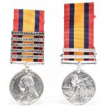 Two Queen's South Africa Medals, five and two clasps respectively, the latter with research note,