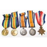 A purportedly husband and wife WWI medal group of five, the trio awarded to 28257 Private Harry