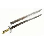 A 19th century French chassepot bayonet, with inscription to blade and dated 1854?, with scabbard,