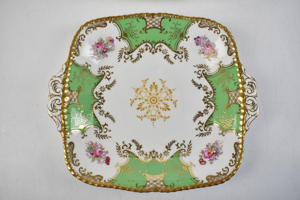 COALPORT; a eleven pieces of 'Batwing' pattern tea wares, comprising two green 'Batwing' cake plates - Image 10 of 14