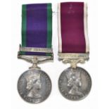 An Elizabeth II Regular Army Long Service and Good Conduct Medal and General Service Medal with '