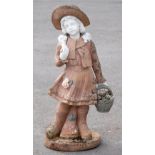 A contemporary composite garden ornament modelled as a young girl wearing a hat, height 110cm.