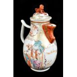 An 18th century Chinese Famille Rose porcelain coffee pot with replacement cover, decorated in