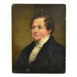 19TH CENTURY ENGLISH SCHOOL; oil on card, portrait of a gentleman, unsigned, 23 x 17.75cm,