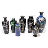 A collection of assorted Japanese cloisonné including a pair of vases decorated with floral sprays