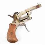 A 19th century Belgian 7.1mm six-shot double action nickel plated revolver with 2 3/8" octagonal