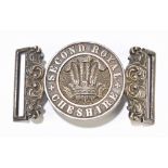 A fine Second Royal Cheshire Militia officer's belt clasp, circa 1855-1881, silvered metal of two