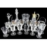 A selection of 19th century and later glassware, including an engraved and cut oversized goblet