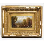18TH CENTURY ENGLISH SCHOOL; oil on card, landscape with figures, apparently unsigned, with