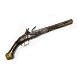 A late 18th/early 19th century Turkish flintlock 16 bore pistol, with 11.75" part octagonal barrel