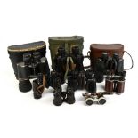 Five pairs of binoculars comprising a pair of Ross of London Tropical 10 binoculars, number 16011,