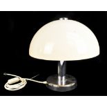 COSMO DESIGNS LTD; a chromed table top lamp with cream mushroom shade, height 35cm, diameter approx.
